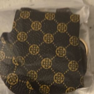 Black and Gold Patterned Leather  Wireless Ear Bud Case Holder